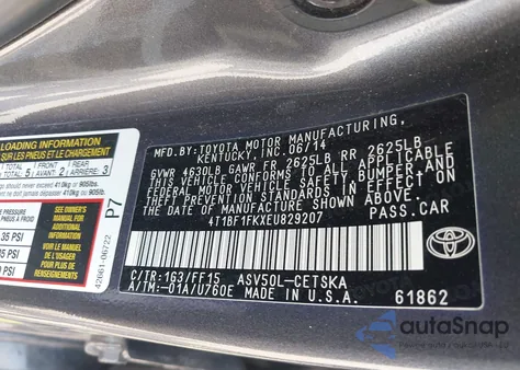 2014 Toyota Camry Se from USA, damaged, VIN 4T1BF1FKXEU829207